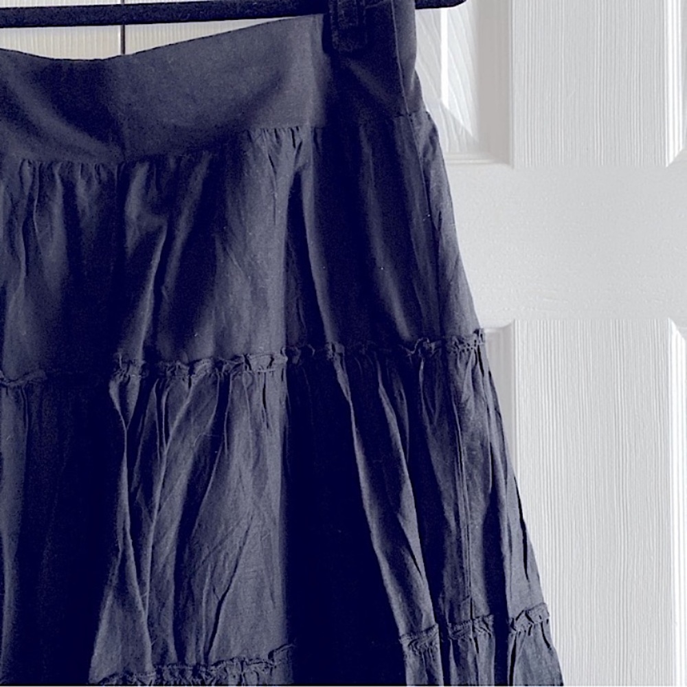 STYLE & CO COTTON TIERED PULL ON A LINE MAXI SKIRT CASUAL BOHO PRAIRIE Black L - Picture 3 of 4